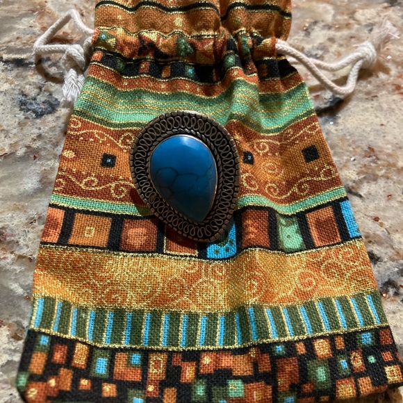 🎁🛍️Turquoise Boho Sterling Silver Adjustable Ring - Picture 5 of 6